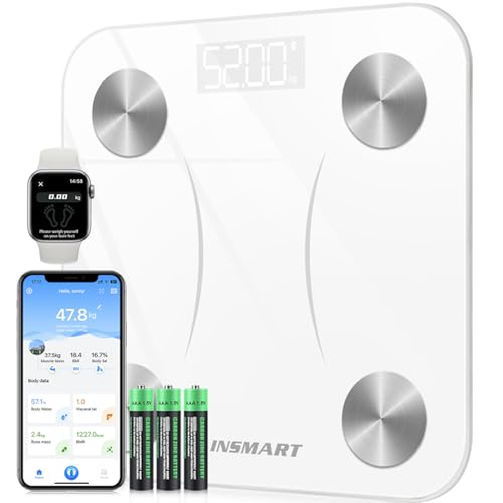 INSMART Váha tělesného tuku, Osobní váha digitální s APP, Bluetooth váha pro tělesný tuk, BMI, hmotnost, srdeční tep, svalovou h